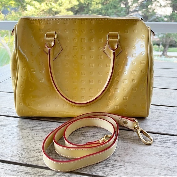 Arcadia Bags Arcadia Yellow Speedy Patent Leather Satchel Bag